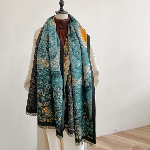Cashmere like Printed All matching Artistic Autumn And Winter Thickening Scarf Shawl Starry Sky Oil Painting - Shop at LoveMi