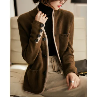 Women's Knitwear Cardigan Outerwear Sweater Korean Style Camel - Shop at LoveMi