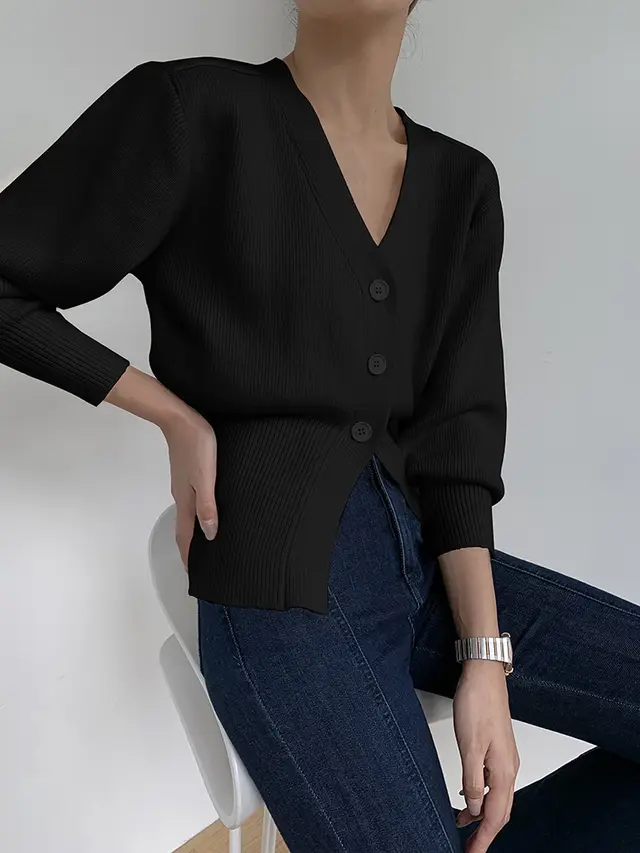 V neck Sweater Coat Women's Loose Cardigan Black - Shop at LoveMi
