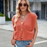Women's V-neck Three-button Sleeveless Cardigan - Dark Orange