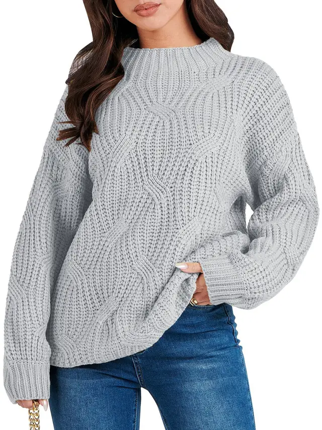 Drop Shoulder Loose Casual Twisted Knitted Pullover Sweater Gray - Shop at LoveMi