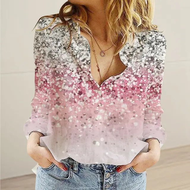 Women's Long Sleeve Lapel Geometric Print Fashion Casual Cardigan Sf5733 - Shop at LoveMi
