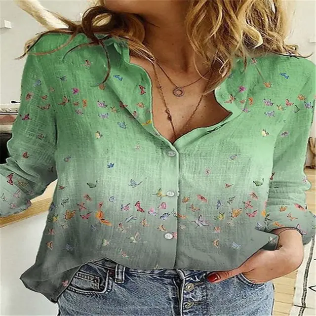 Women's Long Sleeve Lapel Geometric Print Fashion Casual Cardigan Sf5739 - Shop at LoveMi