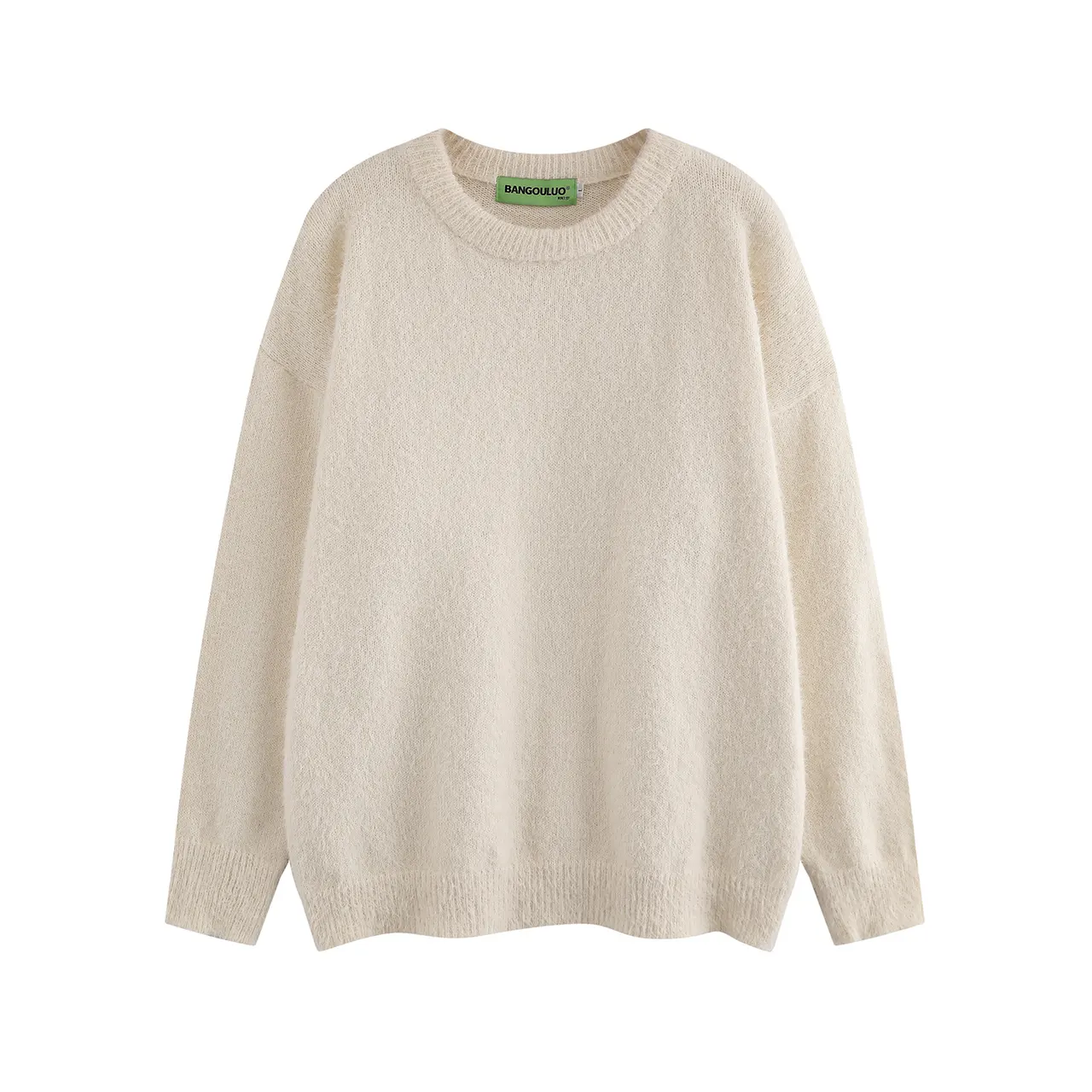 American Retro Simple Solid Color Crew Neck Pullover Sweater Men And Women - Apricot