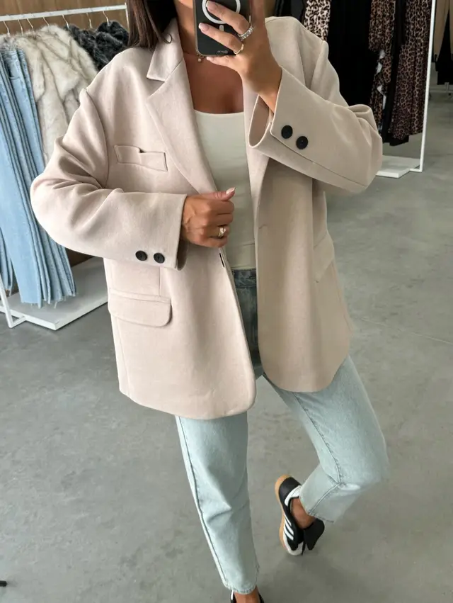Women's Long sleeved Suit Collar Top Apricot - Shop at LoveMi