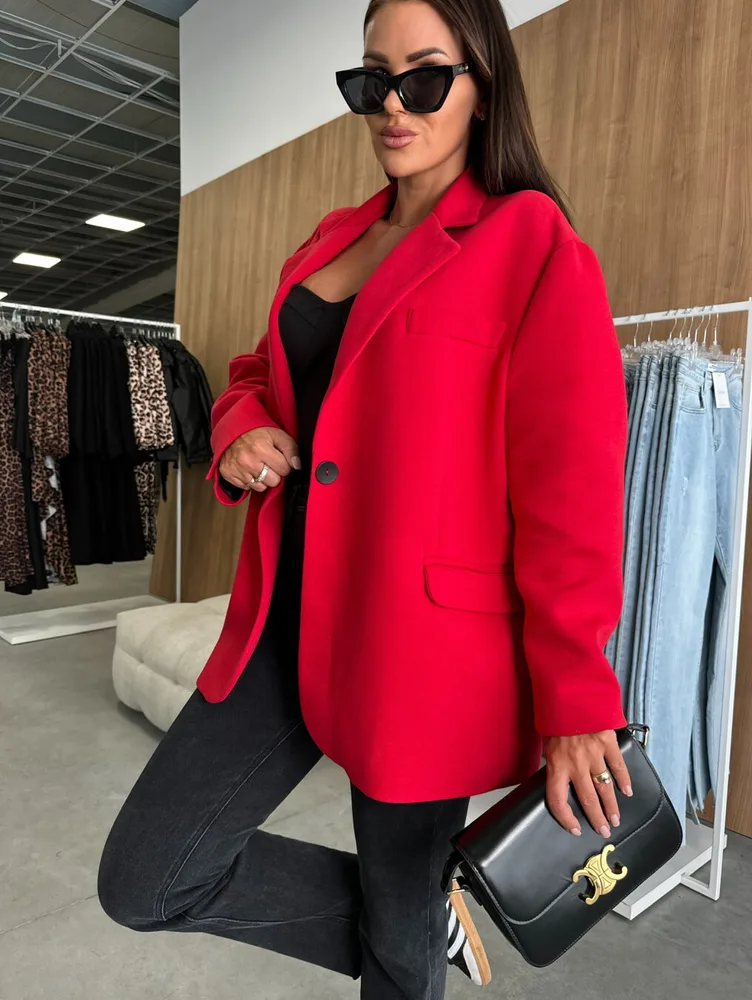 Women's Long-sleeved Suit Collar Top - Red