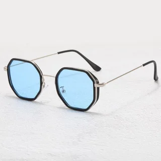 Men's Personalized Polygon Pc Metal Racket Lightweight Small Frame Sunglasses - Ocean Blue