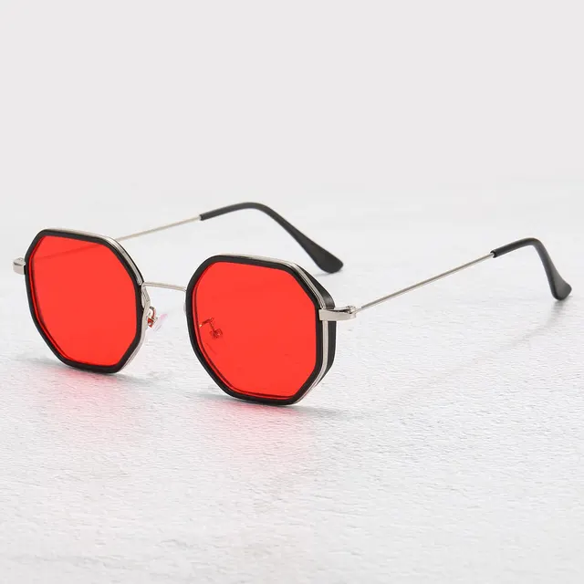 Men's Personalized Polygon Pc Metal Racket Lightweight Small Frame Sunglasses Red Slice - Shop at LoveMi