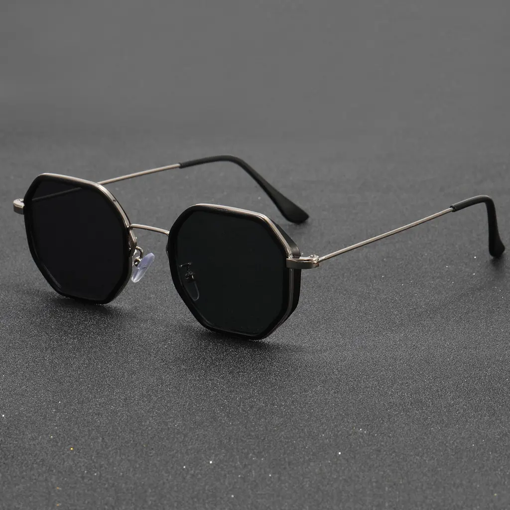 Men's Personalised Polygon Pc Metal Racket Lightweight Small Frame Sunglasses - Silver Grey