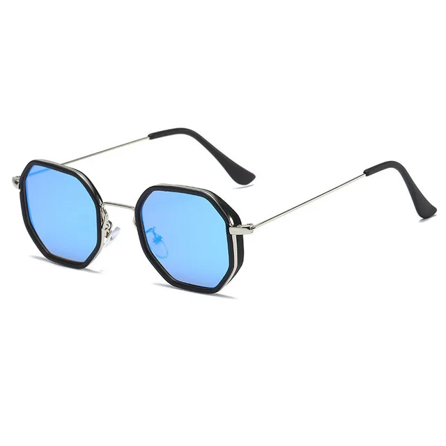 Men's Personalized Polygon Pc Metal Racket Lightweight Small Frame Sunglasses Silver Shelf Ice Blue - Shop at LoveMi