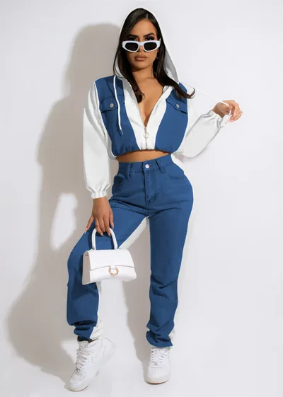 Women's Casual Denim Fashionable Jacket Trousers Suit White - Shop at LoveMi