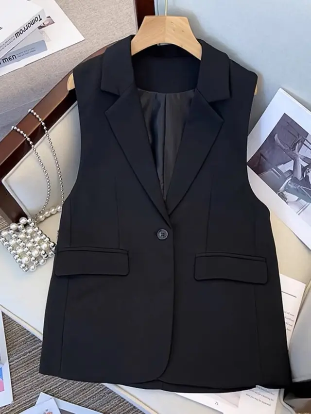 Women's Vest Spring And Autumn Vest Outer Wear Black Double Slit Vest - Shop at LoveMi