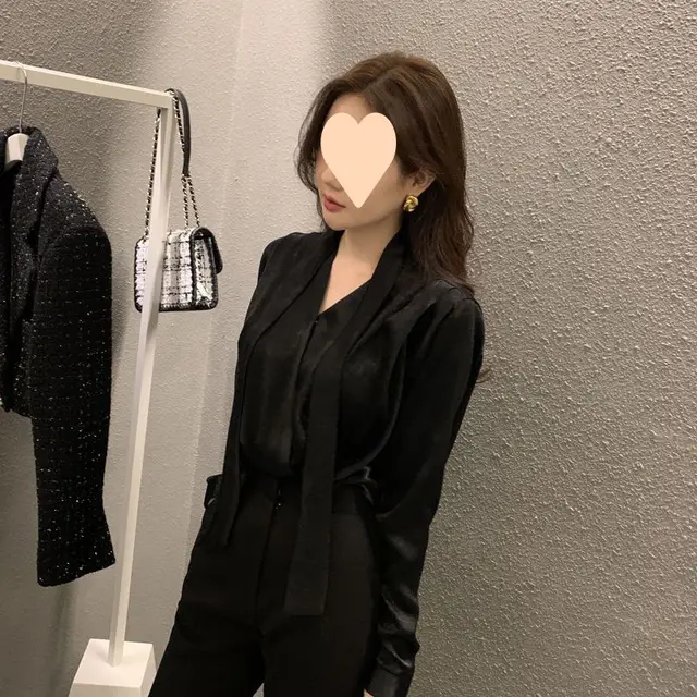 High end Anti wrinkle Lace up Acetate Satin Shirt For Women Black - Shop at LoveMi