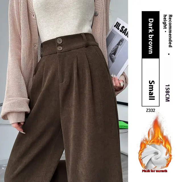 White Corduroy Wide leg Pants Women's Narrow Straight Deep Coffee A Surname - Shop at LoveMi