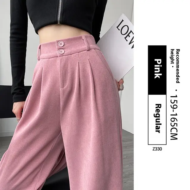 White Corduroy Wide leg Pants Women's Narrow Straight Pink - Shop at LoveMi