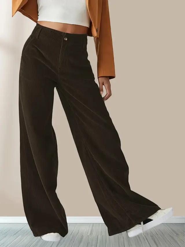 High Waist Drooping Slimming Casual Straight Pants Women's Trousers Brown - Shop at LoveMi