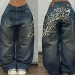 Women's Printed Casual Loose Straight Jeans - Blue