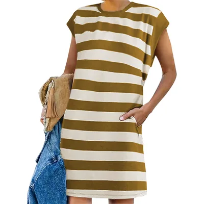 Summer Stripes Women's Clothing Sexy Vest Dress Yellowish Brown - Shop at LoveMi