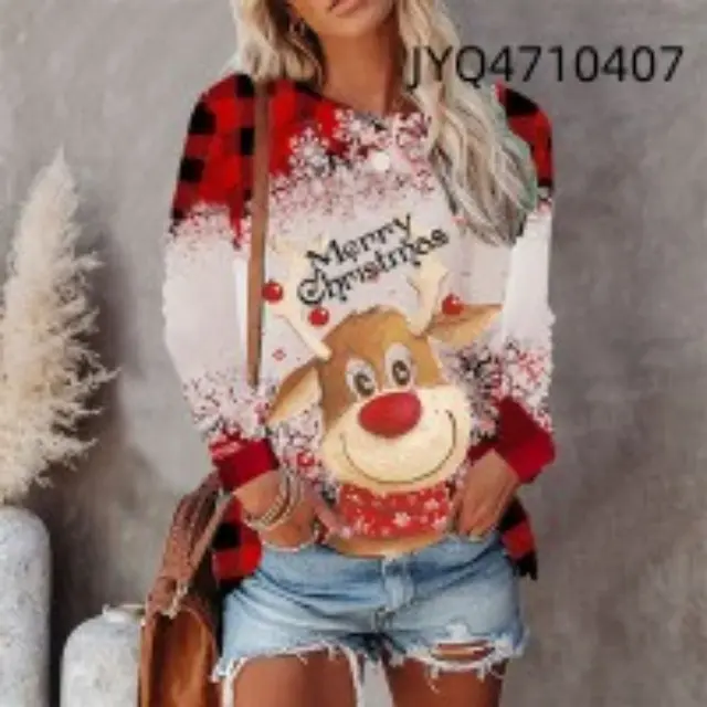 Round Neck T shirt Loose Casual Top Women Jyq4710407 - Shop at LoveMi