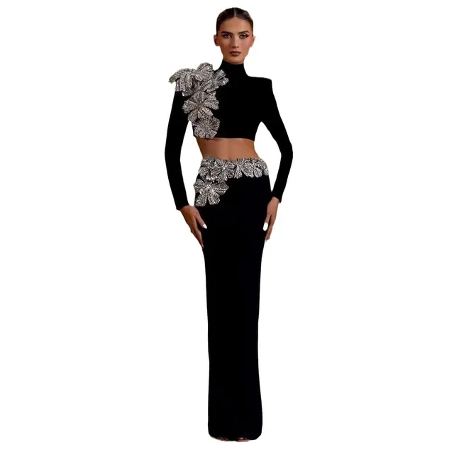 Fashion Long Sleeve Top High Waist Skirt Two piece Set Black - Shop at LoveMi