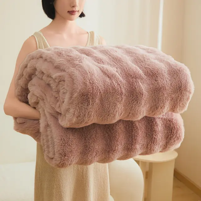 Double sided Blanket Coral Fleece Nap Office Sofas Cover Blanket Thick Fleece Winter Pink - Shop at LoveMi