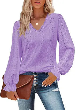 European And American Style Women V-neck T-shirt - Purple