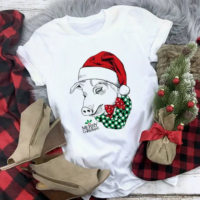 Cute Animal Christmas Clothes Printed Short Sleeve For Men And Women 10 Color - Shop at LoveMi