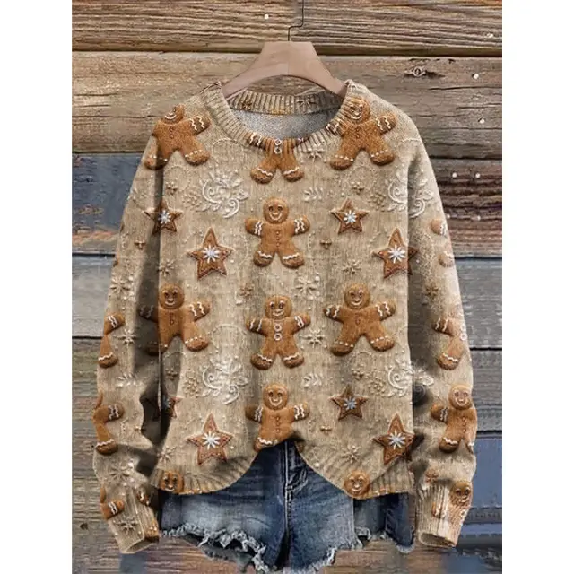 Abstract Style Digital Printing Drop shoulder Long sleeve Women's Sweater Casual All matching Twm175617 - Shop at LoveMi