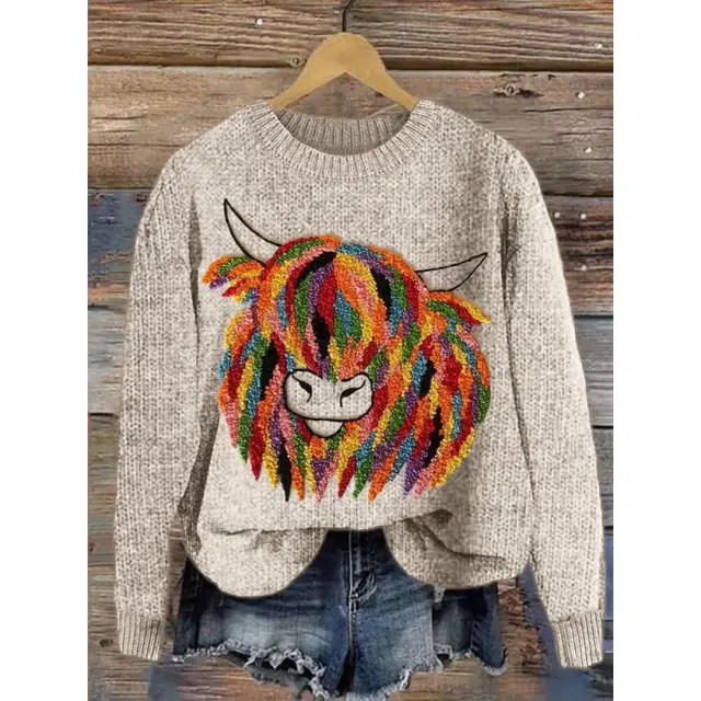 Abstract Style Digital Printing Drop shoulder Long sleeve Women's Sweater Casual All matching Twm175625 - Shop at LoveMi