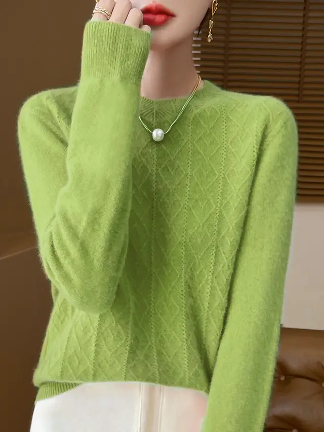 Front Line Ready made Garments Round Neck Woolen Sweater Autumn And Winter Fashion Twisted Flower Fruit Green - Shop at LoveMi