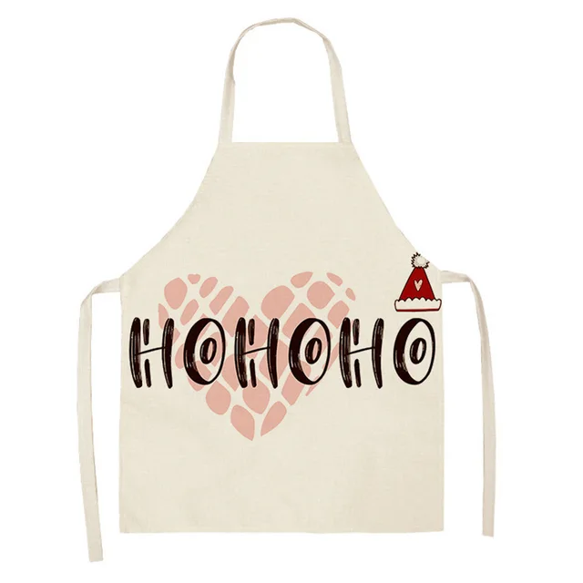 Christmas Deer Art Pattern Female Cleaning Home Cooking Kitchen Apron Chef Ear Cotton Linen Style 6 - Shop at LoveMi