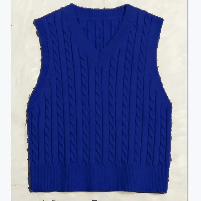 Women's Fashionable All match Knitted Sweater Vest Navy Blue - Shop at LoveMi