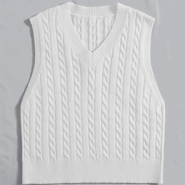 Women's Fashionable All match Knitted Sweater Vest White - Shop at LoveMi