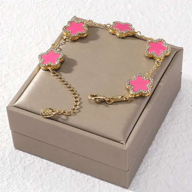 Diamond Five pointed Star Petals Fashion Temperamental Bracelet Style A Rose Red - Shop at LoveMi