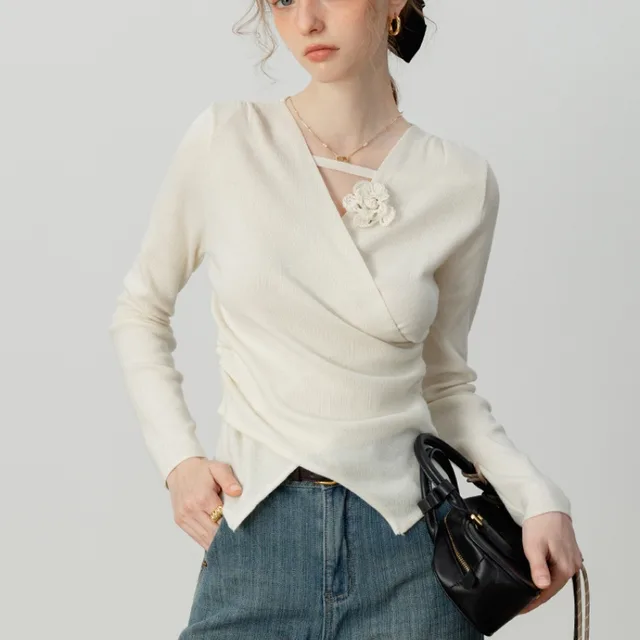 Retro Cross Design Knitwear With Flower Top Light Apricot - Shop at LoveMi
