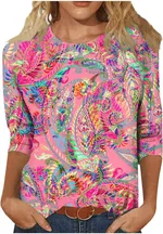Women's Three-quarter Sleeve Ethnic Floral Slim Fit Cute Top - Floral - View 1