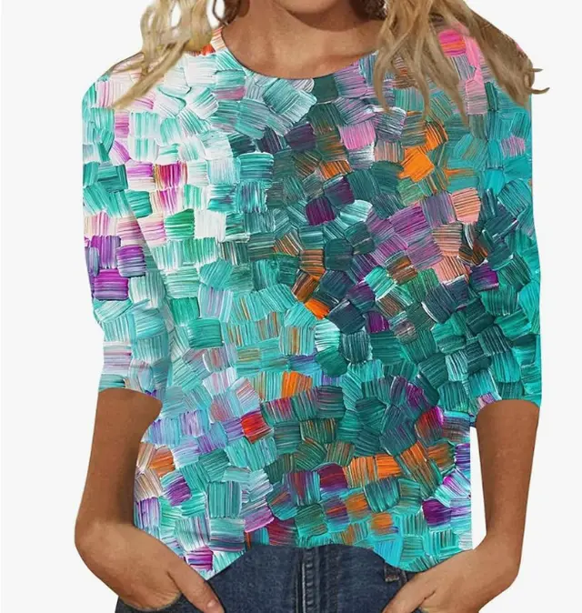 Women's Three quarter Sleeve Ethnic Floral Slim Fit Cute Top Tx7371 - Shop at LoveMi
