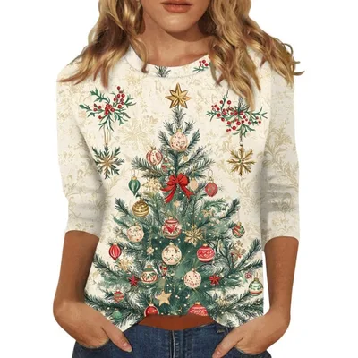 Women's Three quarter Sleeve Ethnic Floral Slim Fit Cute Top Tx7374 - Shop at LoveMi