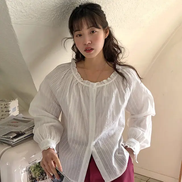 In Stock Lace Doll Collar Loose And Cute Girl Blouse White - Shop at LoveMi