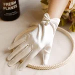 White Satin Beaded Gloves