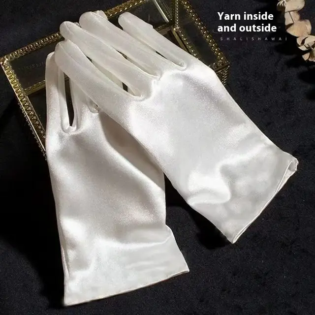 French Hepburn Style Short Pearl Satin Bridal Gloves White Satin Glossy Gloves - Shop at LoveMi