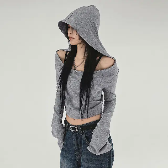 Off shoulder Fashion Pullover T shirt For Women Gray - Shop at LoveMi