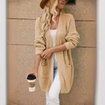 Long Knitted Cardigan Women's Loose Stitching - Khaki