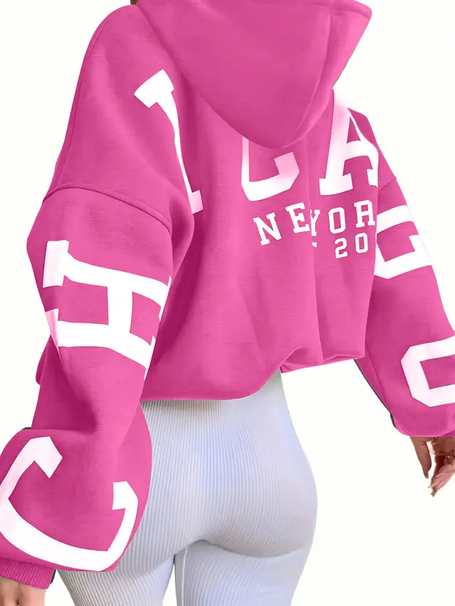 Women's Letter Printing Hooded Loose Sweater Dark Pink - Shop at LoveMi