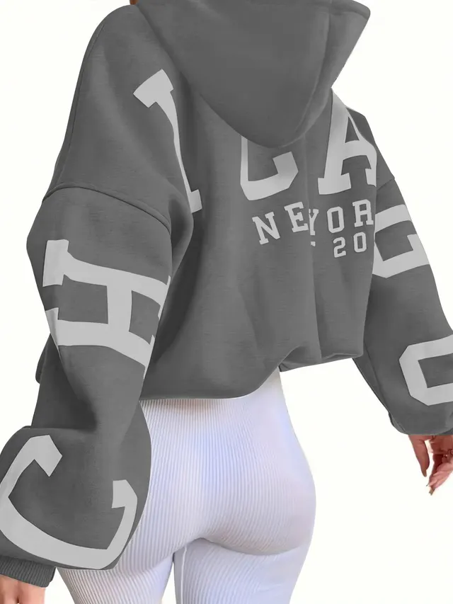 Women's Letter Printing Hooded Loose Sweater Silver - Shop at LoveMi
