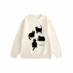 Cartoon Cat Mohair Loose Sweater - Apricot
