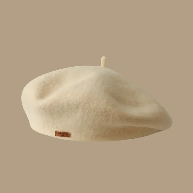 Solid Color Wool Beret Female Vintage Painter Hat Apricot - Shop at LoveMi