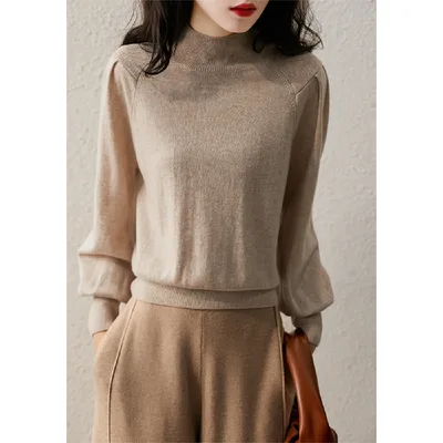 Lotus Multi color Horn Sleeve Meat Hiding Sweater Beige - Shop at LoveMi