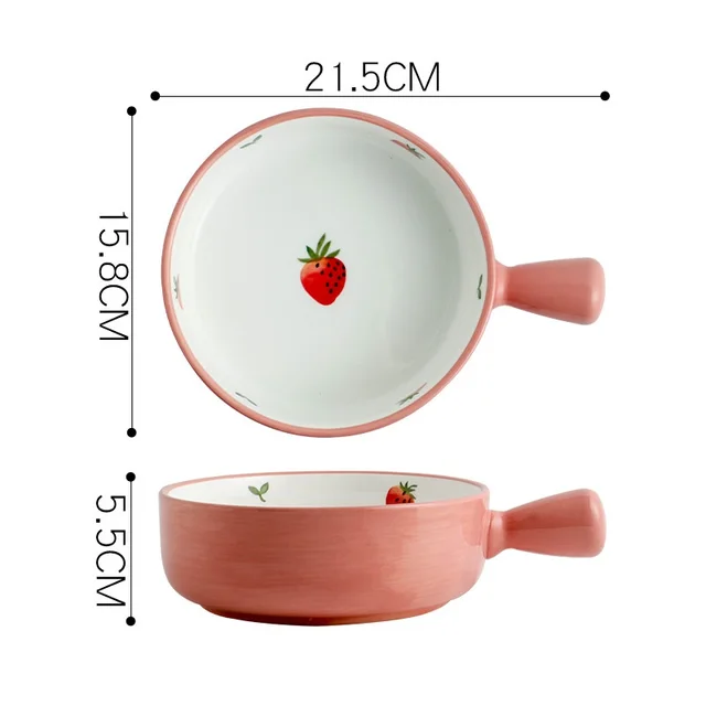 Hand Painted Strawberry Handle Ceramic Baking Bowl Pink - Shop at LoveMi