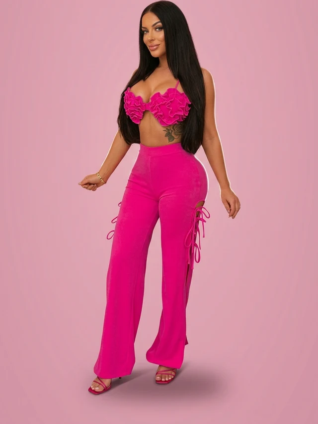 Chest Wrap Strap Bell bottom Pants Suit Rose Red - Shop at LoveMi